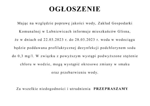 Ogłoszenie Kierownika Zakładu Gospodarki Komunalnej w Lubniewicach